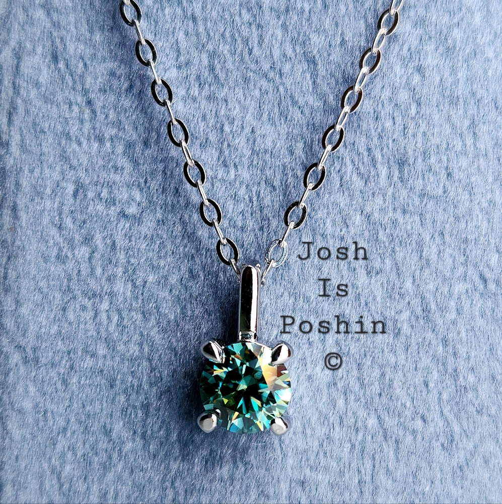 Cyan Moissanite solitaire pendant necklace in sterling silver